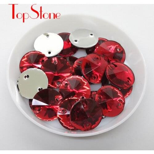 100pcs Round Sew On Stone 10 12 14 16 mm Lt Siam Red Color Resin Acrylic Sewing Beads for diy decoration