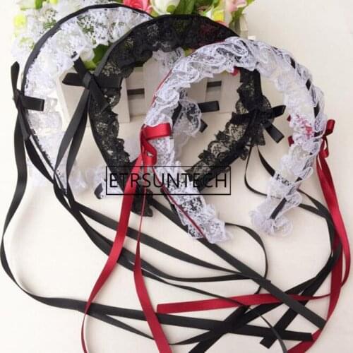 100pcs Lolita Girls Lace Ribbon Tassels Headband Hair Hoop Dress Up Anime Waitress Maid Devil Hairband Cosplay Prop