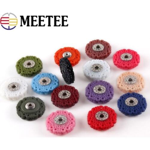 Meetee 50pcs 22mm Colored Flowers Snaps Button Coat Fasteners Sewing Nylon Hidden Button DIY Garment Decoration Flatback Buckles