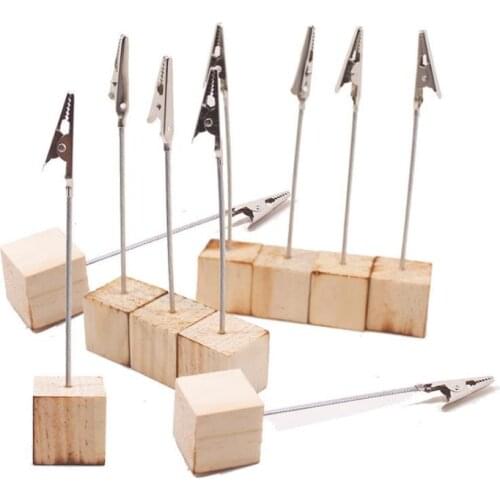Place Card Holders with Alligator Clip Wooden Cube Base Photo Memo Clip Wood Stand Office Party Supplies SN2750