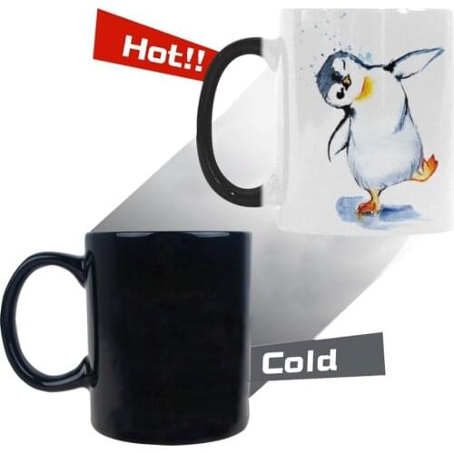 Cute Baby Penguin Morphing Mug Heat Sensitive Color Changing Coffee Mug Cup with Quotes, Funny Watercolor Penguins Wild Wildlife