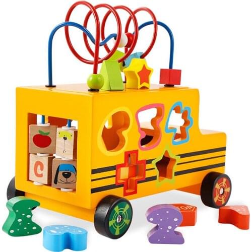 Multi-functional Truck Treasure Chest Early Childhood Educational Beaded Bracelet Bead Infants with Numbers Shape Match Toy