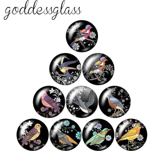 Fashion Vintage Birds Magpie 10pcs 12mm/18mm/20mm/25mm Round photo glass cabochon demo flat back Making findings ZB0979