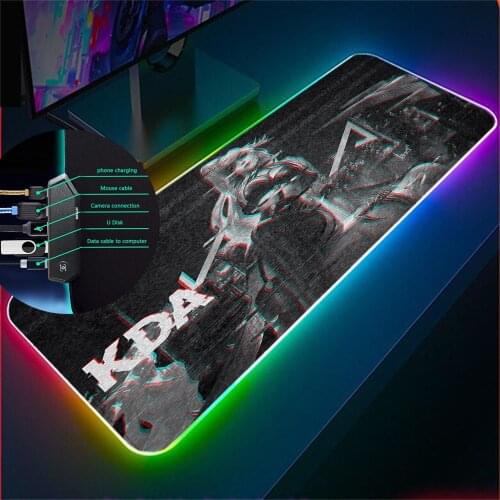 MRG RGB LOL KDA Girls Group Mouse Pad Type-C 4-Port USB Hub LED Large MousepadXXL Laptop Non-slip Mouse Pad Gaming Accessories