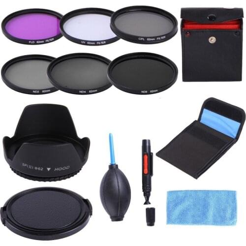 49 52 55 58 62 67 72 77 MM UV CPL FLD ND 2 4 8 Neutral Density Filter Lens Set + lens hood+Lens Cap+Cleaning kit For Canon Nikon