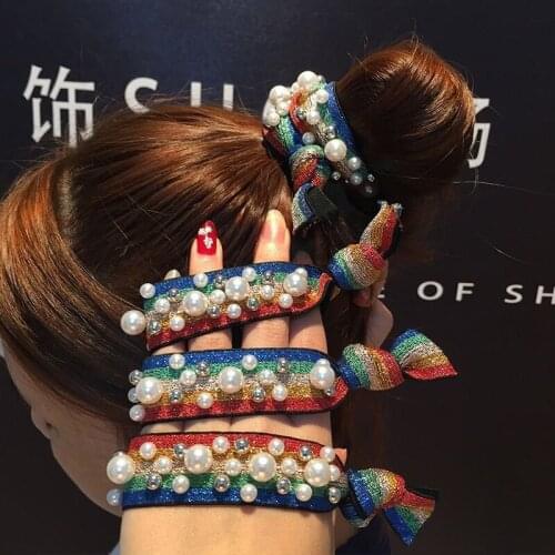 New Fashion Leopard Print Hair Rope Hair Tie Ball Hair Rubber Pearl Star Rainbow Band Girl Beads Hair Ring Women Wide Scrunchy