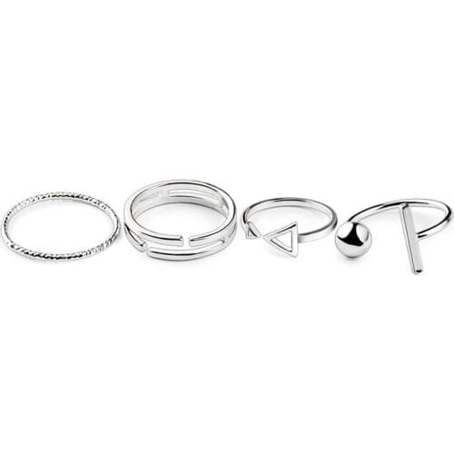 4 Pcs/Set New Luxury Fashion Korean Style Rings Simple Joker Metal Finger Ring Silver Color Adjustable for Women Gift Ring Set