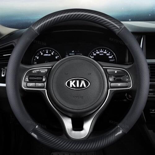 Genuine Leather+ Carbon Fiber Sport Car Steering Wheel Cover for Kia K2 K3 K4 K5 K3S KX1 KX3 KX5 KX7 Rio Soul Auto Accessories