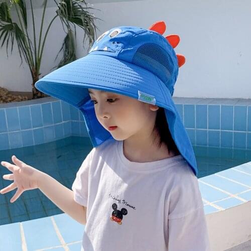 Outdoor Childrens Bucket Hat Dinosaur Sun Hat Beach Neck Guard Sunscreen Fisherman Hat Wide brim Children Baby Fisherman Hat