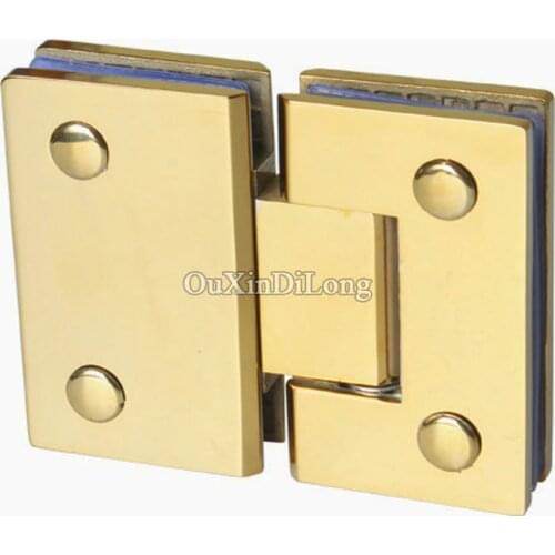 HOT 2PCS Stainless Steel Titanium Gold Frameless Shower Glass Door Hinges 180 Degree Glass to Glass Fixed Clamps Holder Brackets