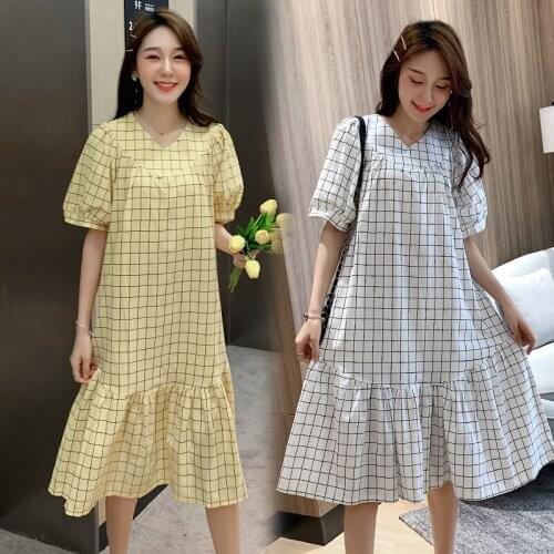 6123# Maternity Dress Summer Cotton V Neck Short Sleeve Loose Stylish Striped Dress for Pregnant Women Mom Dress