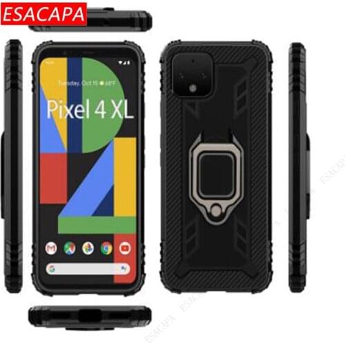 Shockproof Armor Phone Case For Google Pixel 5 4 XL 4A 4G Ring Horder Carbon Fiber Silicone Cover For Google Pixel 4A 5G 5XL 4XL