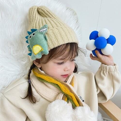 Cute Knitted Baby Hat Cartoon Dinosaur Autumn Winter Warm Kids Girl Boy Beanie Cap Children Toddler Cap Bonnet Enfant