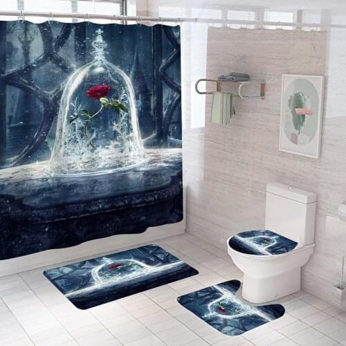 Flower Landscape Shower Curtain Red Rose Luxury Curtains Home Decor Waterproof Curtain For Bathroom Shower