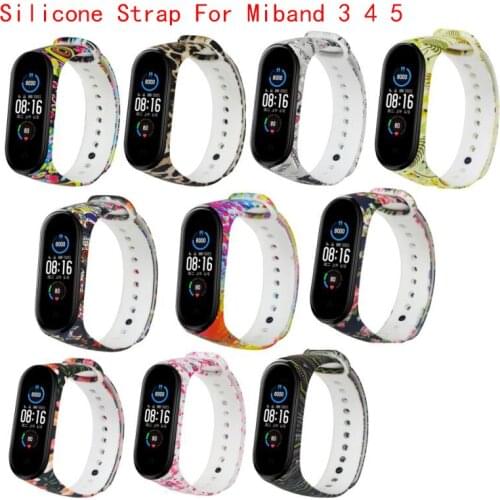 Silicone Strap For Miband 3 4 5 Replaceable Bracelet For Mi Band 3 4 Varied Flowers Printing Bracelet Fashion Sport Wrist Strap