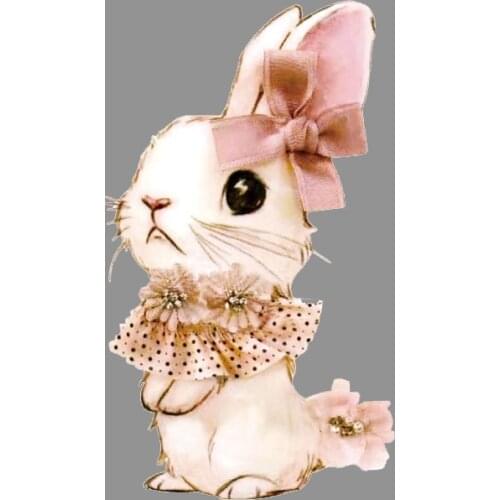 Cute Bunny Rabbit Patches Heat Transfer Vinyl Iron On Transfer For Clothes Cartoon Badge Ironing Stickers Applique A Level Decal