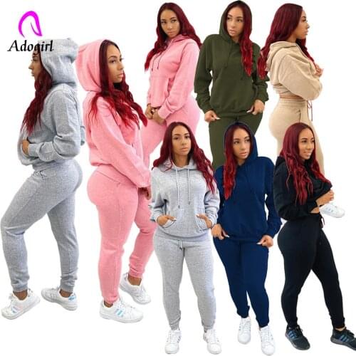 Tracksuit Women Sportswear Two Pieces Set Long Sleeve Pockets Hooded Sweatshirt Hoodie+elastic Skinny Pant Casual Slim Outfits