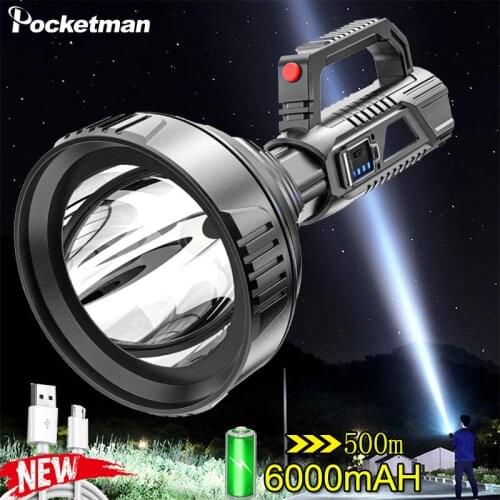 Super Bright LED Portable Spotlights Tactical Torch 500m Lantern Camping Flashlight Bicycle Searchlight Suitable for Expeditions