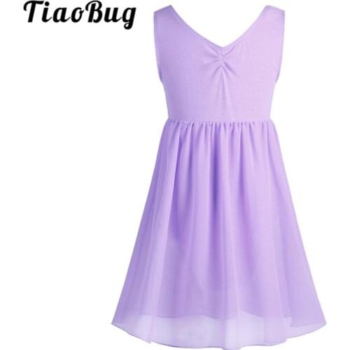 TiaoBug Girls Cotton Chiffon Ballet Gymnastics Leotard Children Dance Tutu Dress Kids Stage Performance Lyrical Dance Costume