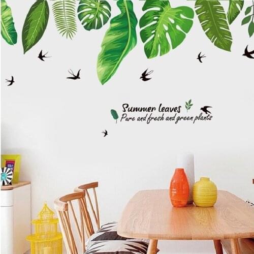 Green Monstera Wall Stickers For Living Room Home Decoration Background Decal Pvc Plane Leave Mural Door Diy Wallpaper Rushed