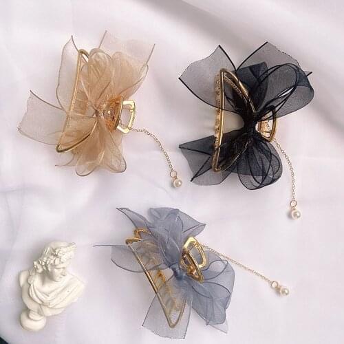 Women Girls Geometric Net Yarn Bow Alloy Hair Claw Hair Clip Shark Clip Hair Clip Hair Accessories Gifts
