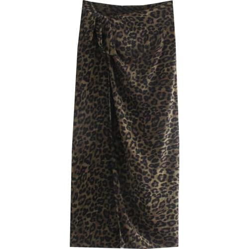 Za New Summer Vintage Leopard Print Skirt Women High Waist Package Hip Pencilskirt Fold Effect Split Skirts