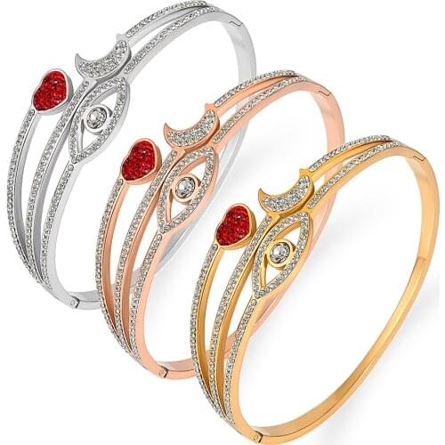 Crystals Clover flower Bangles & Bracelets for Women Female Jewelry Stainless Steel Cuff Bracelets Brand Gift