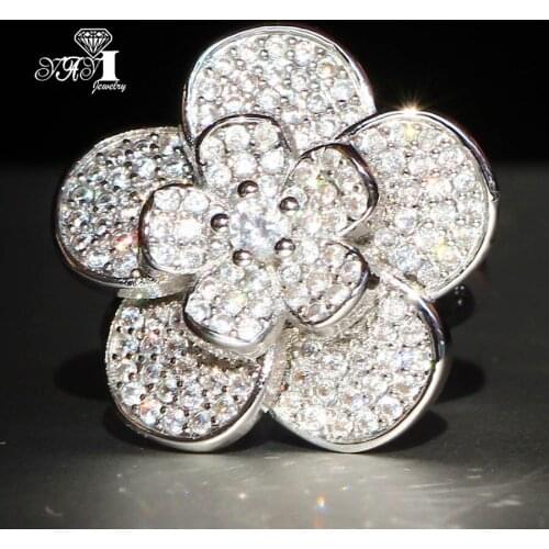 YaYI Jewelry Fashion Princess Cut 7.8 CT White Zircon Silver Color Engagement Rings wedding Heart Flower Rings Party Rings