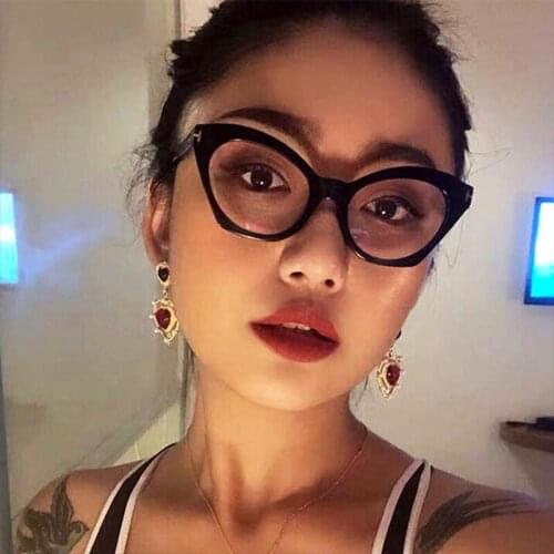 2021 Retro Black Cat Eye Glasses Frame Women T Word Small Frame Plain Glasses Celebrity Eyewear Optical Spectacle Eyeglasses