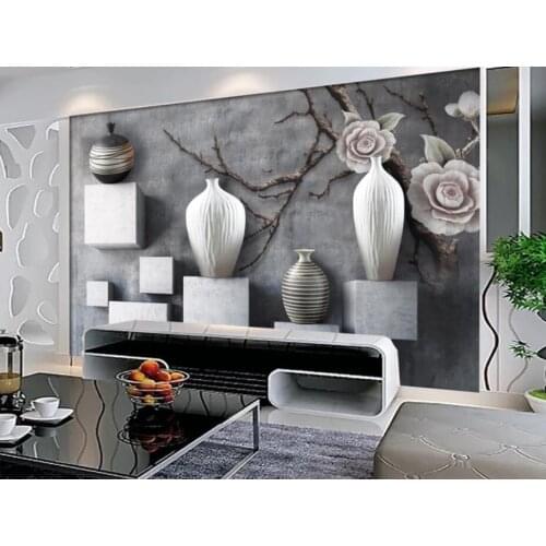 3D Black White Vase Flower Mural Wallpaper Creative Wall Art Floral Photo Wall Paper Roll for Living Room Contact Paper Custom