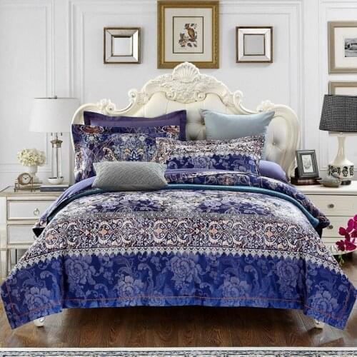 100%Cotton jacquard floral Luxury Royal Bedding Set King Queen Wedding Bed Sheet set Duvet cover Pillowcases 4pcs