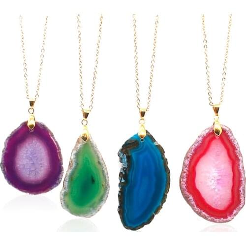 Aiovlo 5 Color Optional Golden Stainless Steel Chain Natural stone Random Shape Quartz Pendant Necklace Jewelry for Women Gift