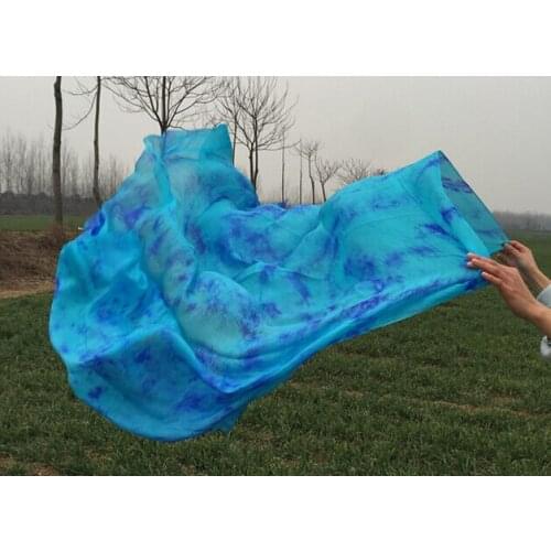 Free Shipping 250*114cm Real Silk Scarf Bellydance Fan Veils Stage Performance Props Colorful Handscarf Blue Rose Free Shipping
