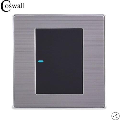 Coswall 1 Gang 2 Way Luxury LED Light Switch On / Off Wall Switch Interruptor Brushed Silver Panel 10A AC 110~250V