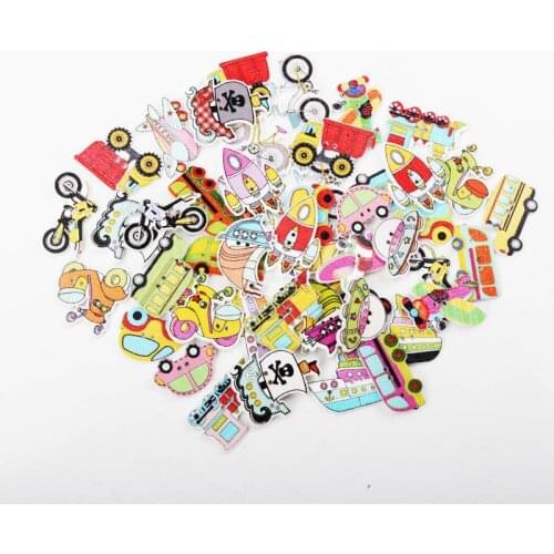 Wooden Buttons Cute Colorful Type of vehicle Shape Buttons 2 Holes Handmade Sewing Scrapbooking Crafts DIY 20pcs