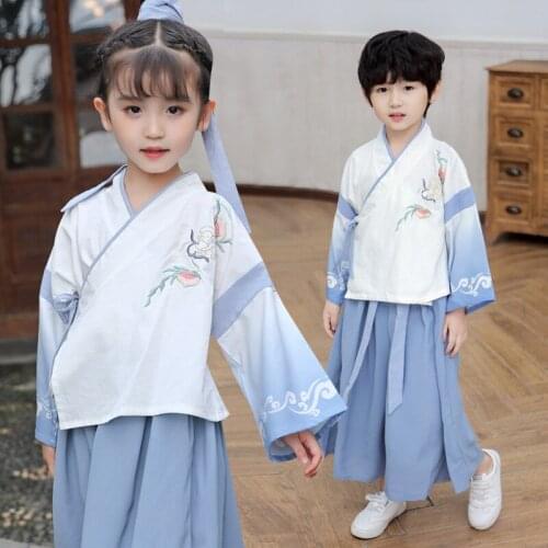 Children Chinese National Style Coat+Pants Sets Girl Boys Student Tradition Suits Traditional Performance Dynasty Tang Clothes