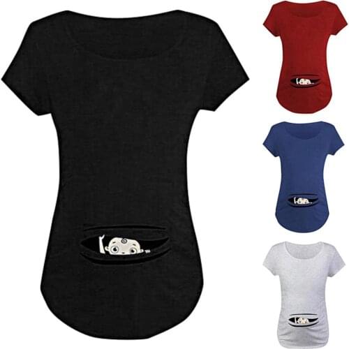 Womens Short Sleeve Pregnant Women Breastfeeding Print T-Shirt Tops Cotton Fashion Stretch Marks Maternity