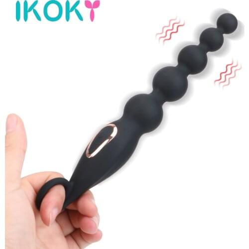 IKOKY 7 Frequency Anal Beads Vibrator Sex Toy For Men Women Anal Training Toy Butt Plug Pull Ring Anal Plug Vibrator Silicone