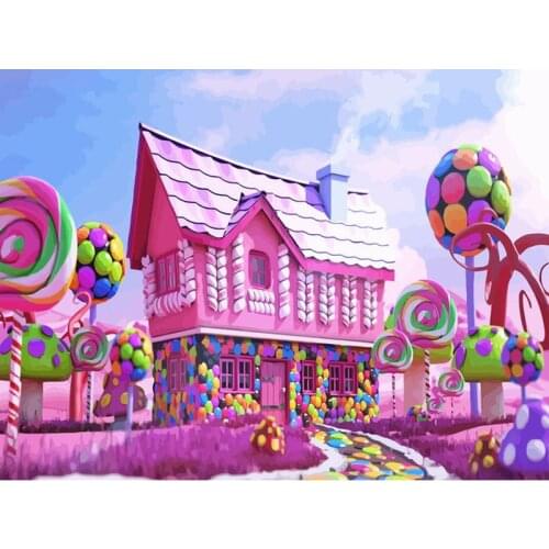 GATYZTORY Picture By Numbers For Adults HandPainted 40x50cm Frame Oil Paint Pink Candy House Scenery Oil Painting Wall Decor