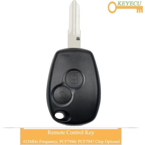 KEYECU Remote Car Key for Renault Megane Modus Clio Kangoo Logan Sandero Duster, Fob 2B - 433MHz - VAC102 - PCF7946 PCF7947 Chip