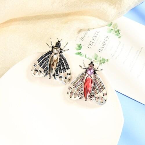 BALANBIU Classic Insect Brooch For Women Crystal Resin Acrylic Pearl Vintage Silver Color Sweater Coat Pins New Fashion Jewelry