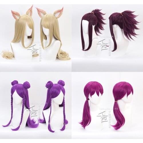 LOL League of Legends KDA New Skin Ahri Kda Akali Rogue Assassin Evelynn Kaisa Cosplay Costume Wigs Synthetic Hair + Wig Cap
