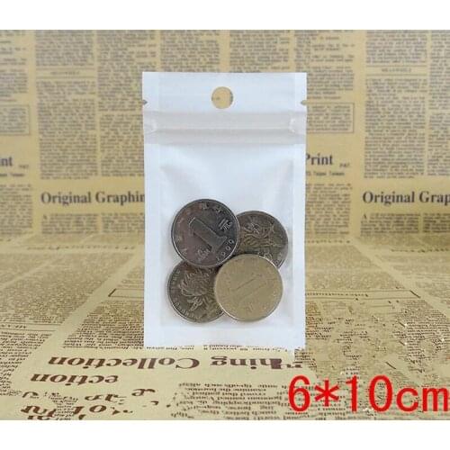 Small size 6*10cm White / Clear Self Seal Zipper Plastic Retail Packing Bags Zip Lock Bag Retail Package W/ Hang Hole