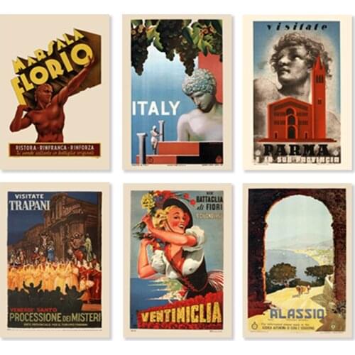 Bundle pack 6 in 1 vintage Italy travel poster canvas painting Wall Pictures Home Decor