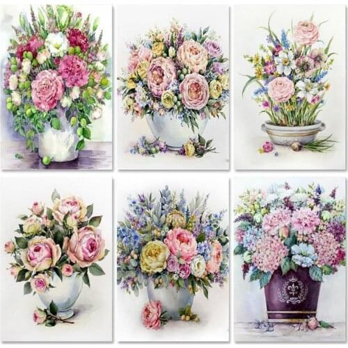 GATYZTORY 60x75cm DIY Oil Painting By Numbers Flowers Picture By Numbers On Canvas Flower Vase Home Decor Modern Gift