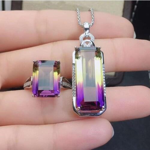 Real Natural Amethyst jewelry set Natural Real Amethyst 925 sterling silver 1pc pendant,1pc ring
