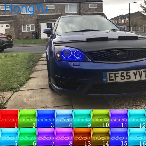 Latest Headlight Multi-color RGB LED Angel Eyes Halo Ring Eye DRL RF Remote Control for FORD Mondeo MK3 2001 - 2007 Accessories