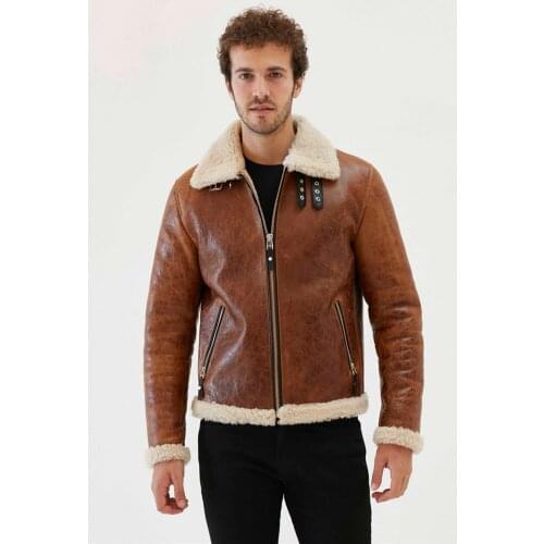 2019 New Mens Aviator Shearling Jacket Turkey Sheepskin Coat Mens Winter Coats Short Leather Jacket