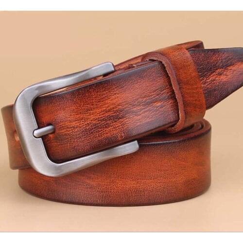 Wholesale and retail Genuine leather women belt fashion vintage metal embossing leather belts for women strap female pin buckle