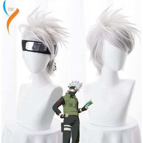 Anime NARUTO Hatake Kakashi Cosplay Wig Silver White Short Heat Resistant Sythentic Hair Wigs + Headband + Mask